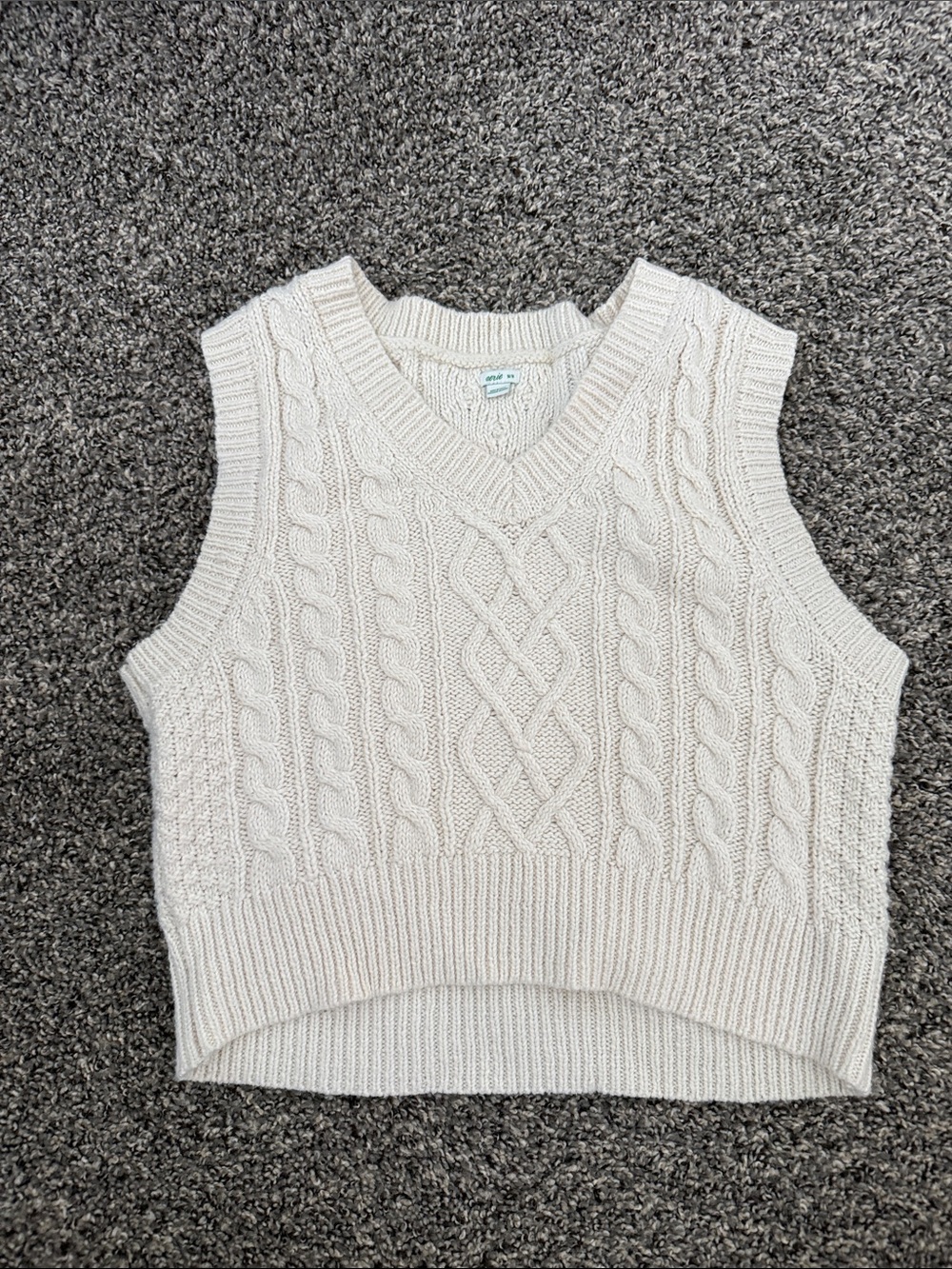 Aerie Cable Knit V-Neck tSweater Vest in Cream